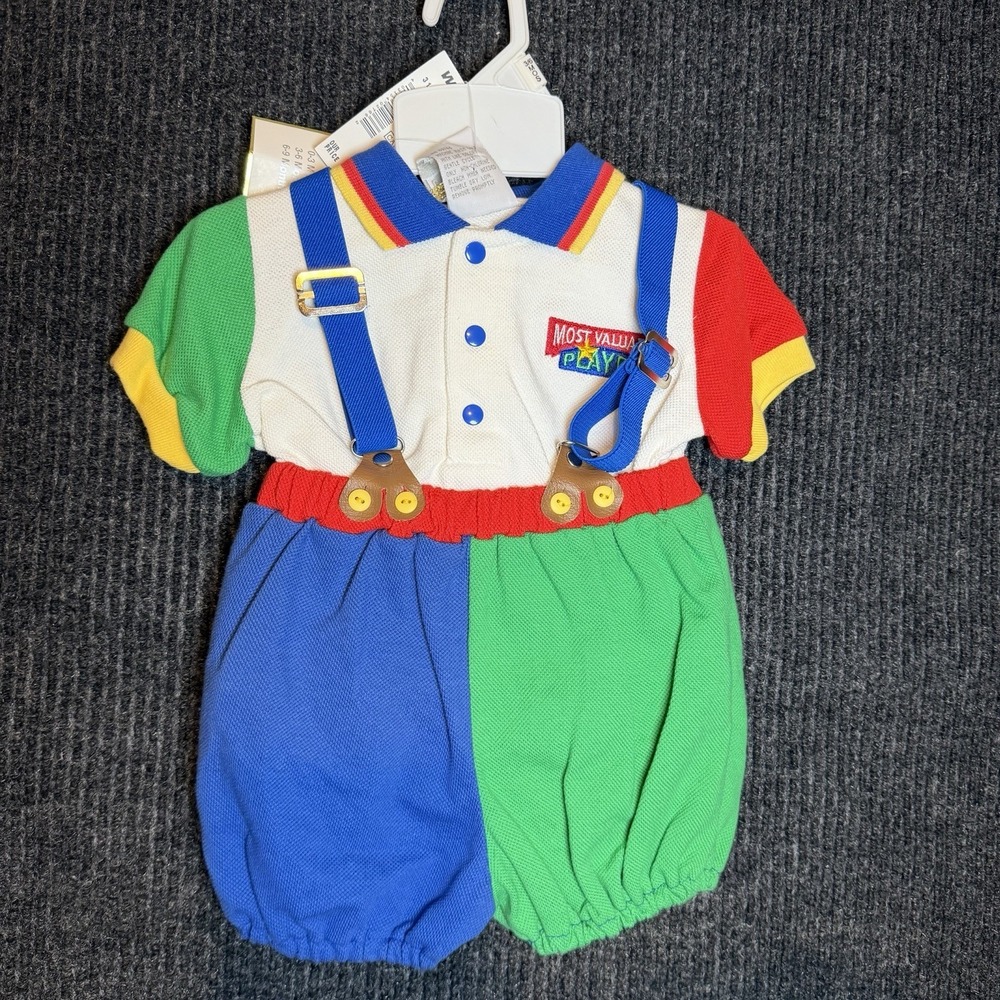 Vtg Baby Boy Color Block Bubble Romper Outfit 3/6 months NWT Montgomery Ward